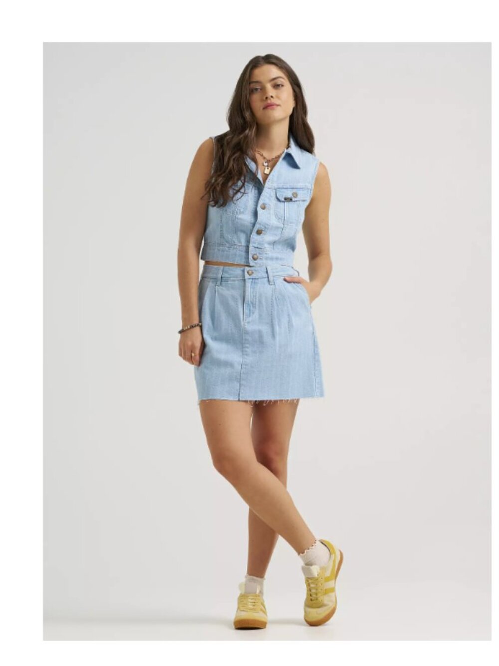 Lee Heritage Pleated Denim Mini Skirt Women Blue Denim